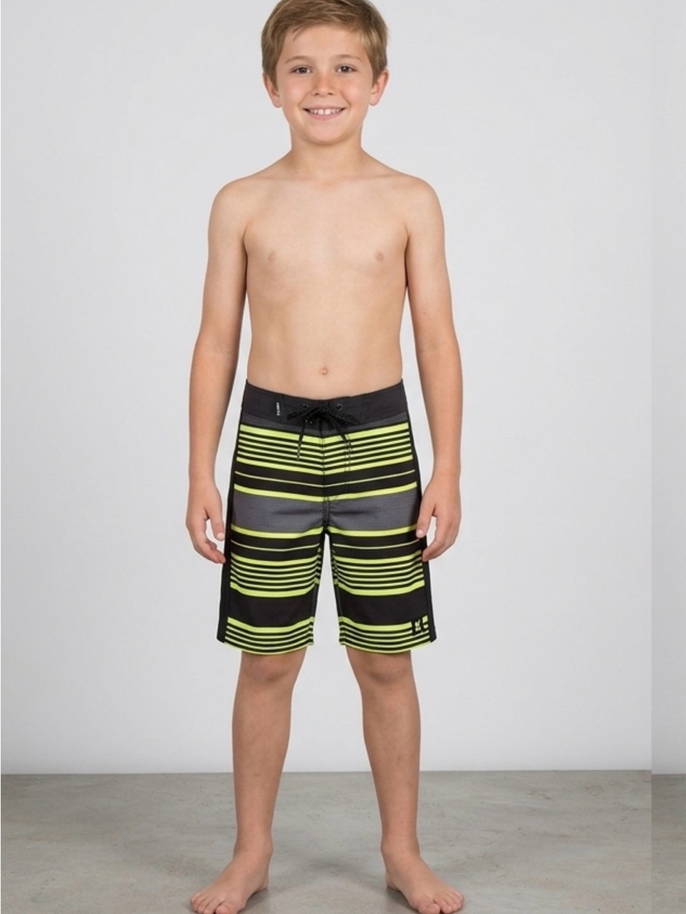 Hurley Boys Size 16 Black & Neon Green Striped Boardshorts